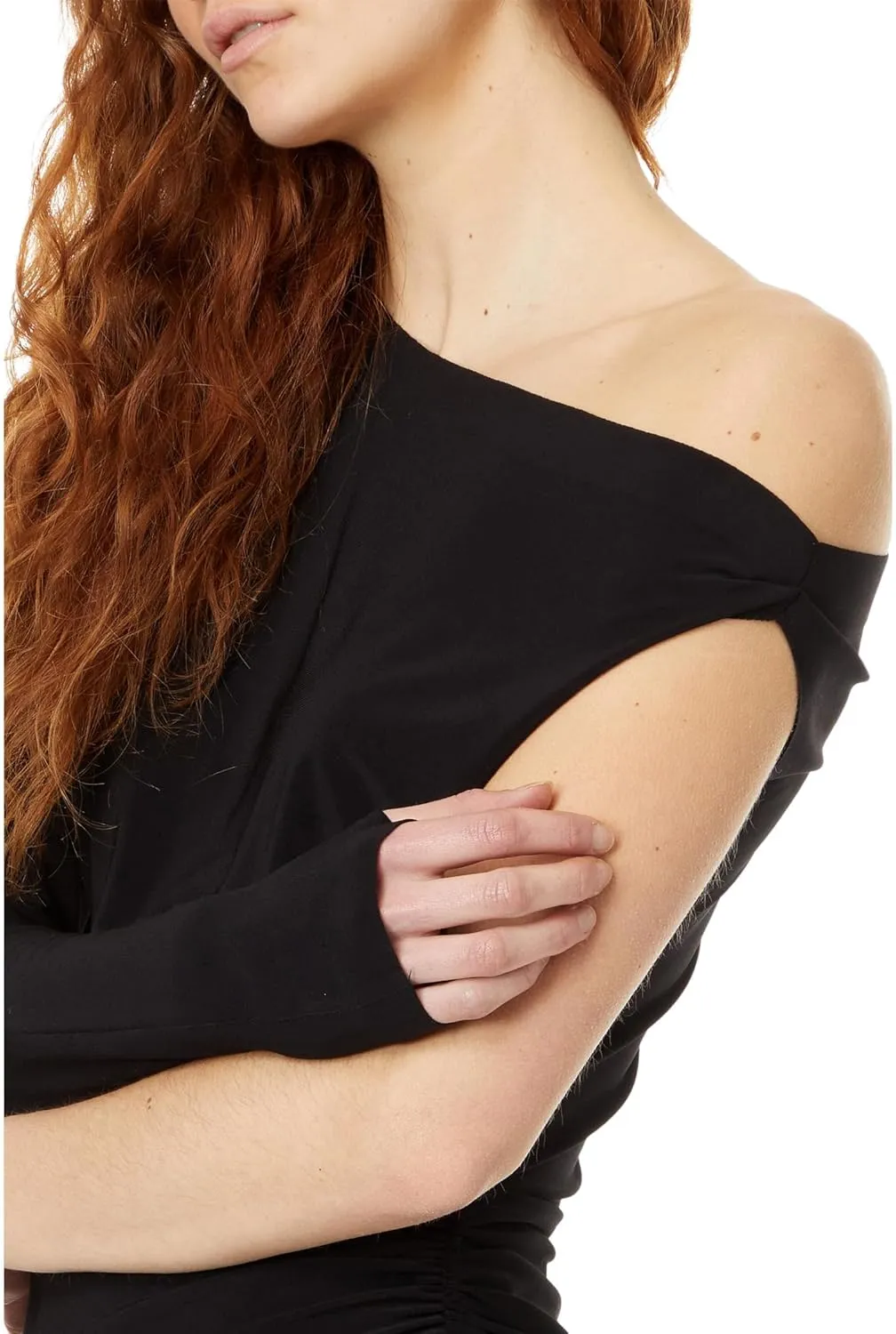 Norma Kamali Women's One Sleeve Drop Shoulder Side Drape Top