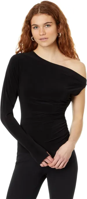 Norma Kamali Women's One Sleeve Drop Shoulder Side Drape Top