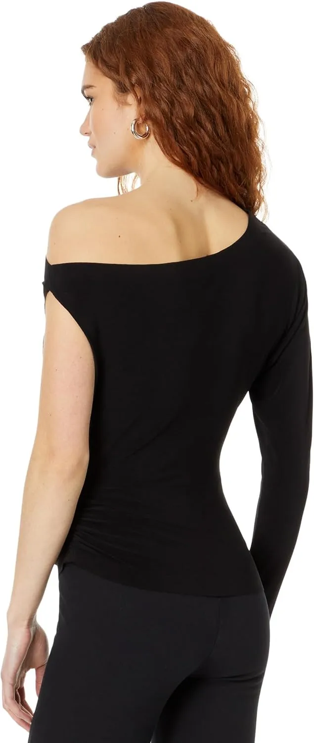 Norma Kamali Women's One Sleeve Drop Shoulder Side Drape Top
