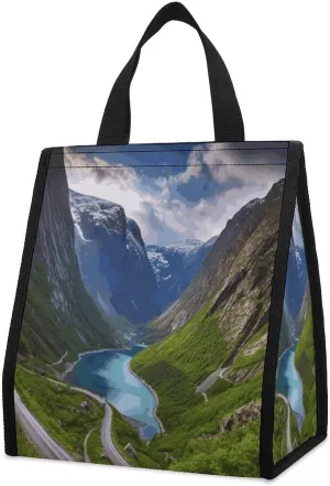 Norwegian Fjords Insulated Lunch Bag Box Large Lunchboxes with Pocket Leakproof Lunch Tote Reusable Cooler Bags Cute Lunch Sack for Women Men Work Travel Picnic