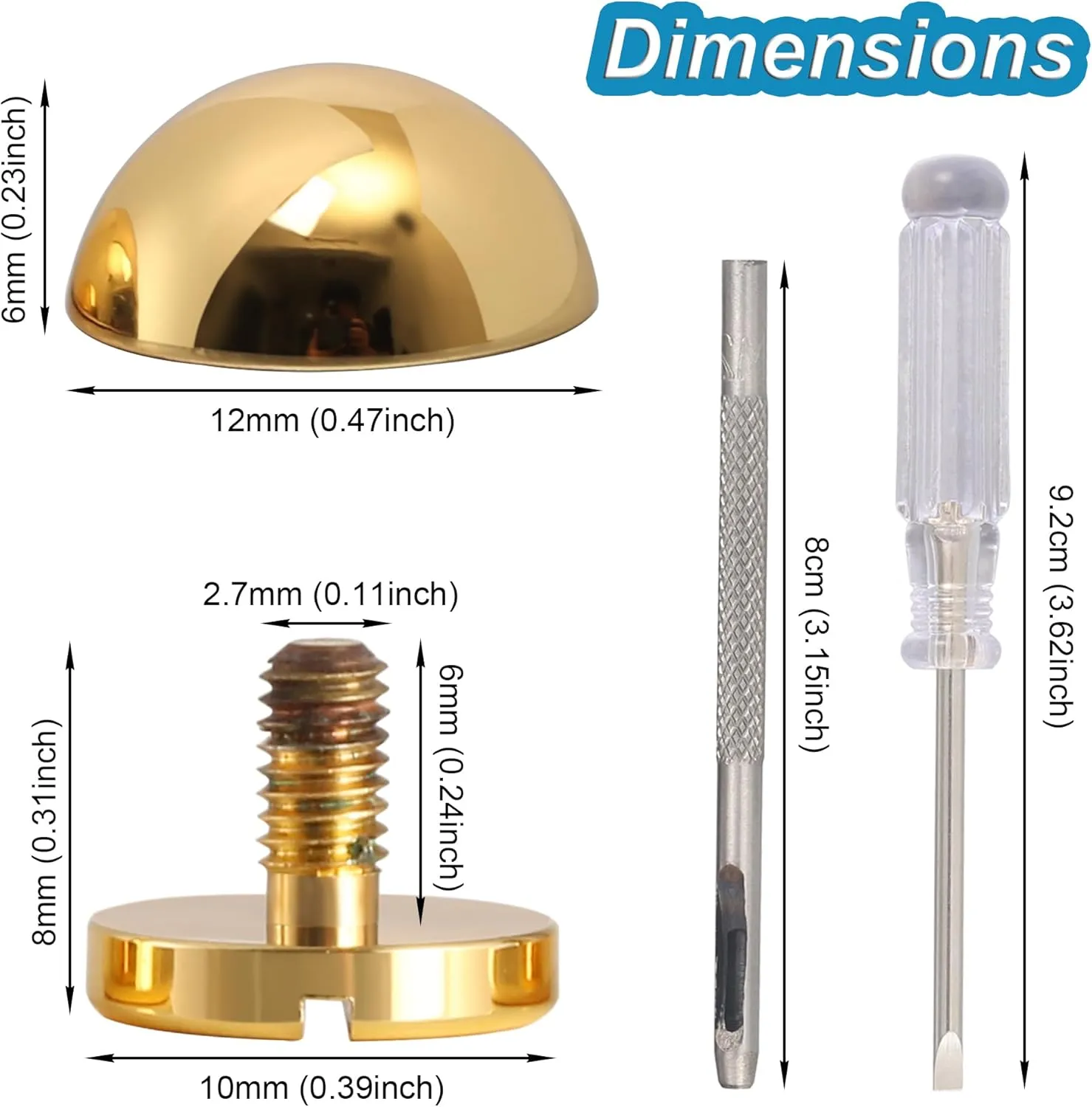Notgia 8 Sets 12MM Purse Hardware Brass Studs for Clothing Rivets for Leather Purse Feet for Handbags Spikes and Studs for Repair and Decorate Clothing Shoes Belt Pet Collar Leather Craft (Gold)