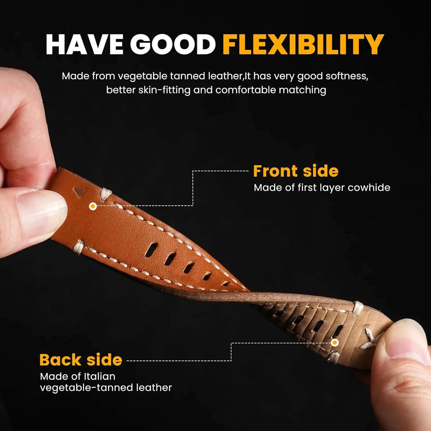 NotoCity Genuine Leather Watch Band for Garmin Fenix 7/6/5, 22mm Easy Fit Strap for Fenix 7 Pro/6 Pro/5 Plus, Forerunner 955/945, Approach S60/S62, Epix