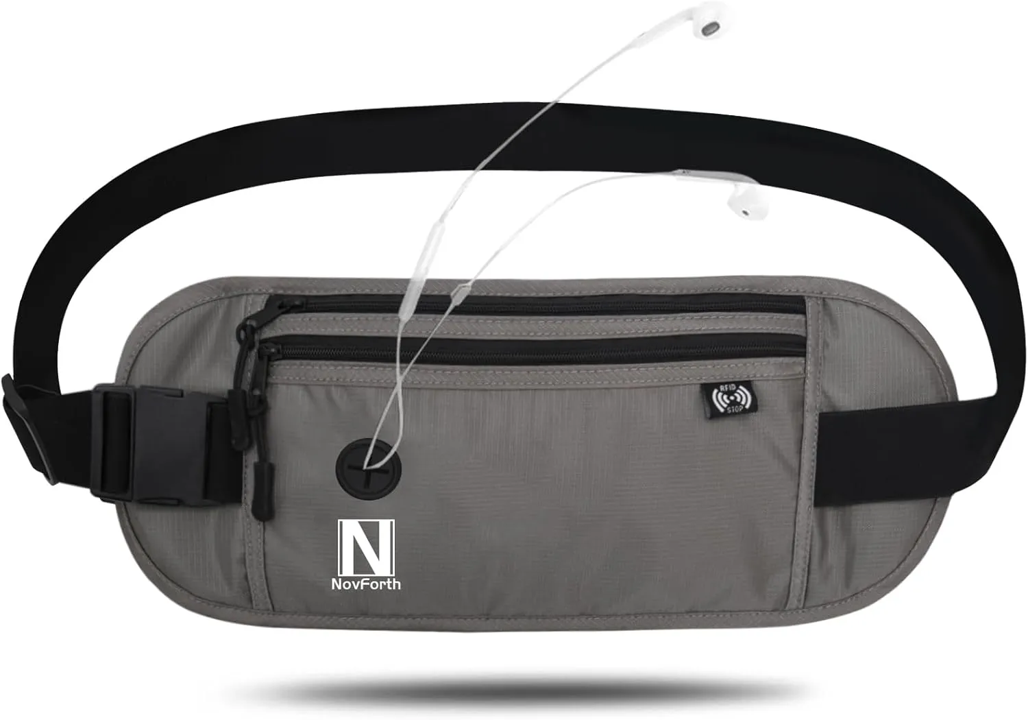 NovForth RFID Travel Money Belt - Anti-Theft Passport Holder Waist Pack with Large Capacity, Waterproof Fanny Pack for Men & Women, Adjustable Waist Wallet for Airport Security & Travel Accessories