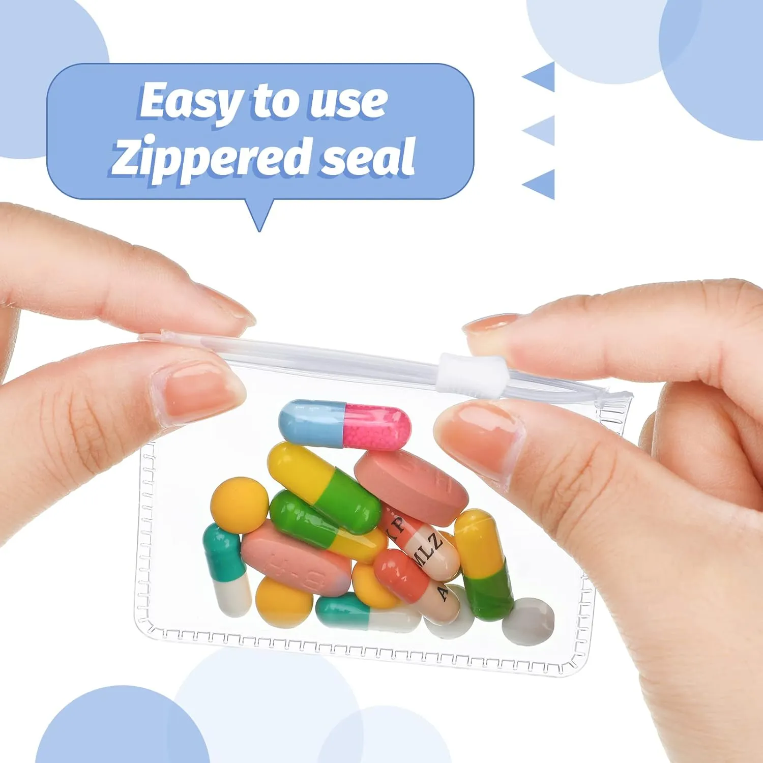 Nuanchu 48 Pieces Pill Pouches Bags Set Reusable Zippered Pill Baggies Clear Plastic Self Sealing Travel Medicine Organizer Storage with Slide Lock for Medicine and Small Items