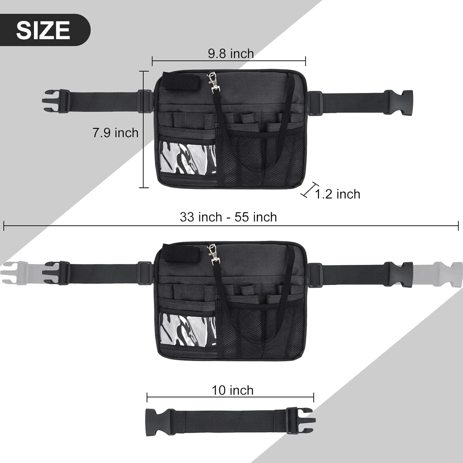 Nurse Fanny Pack, Portable Medical Waist Pack with 15 Compartments, Black