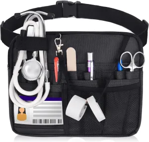 Nurse Fanny Pack, Portable Medical Waist Pack with 15 Compartments, Black