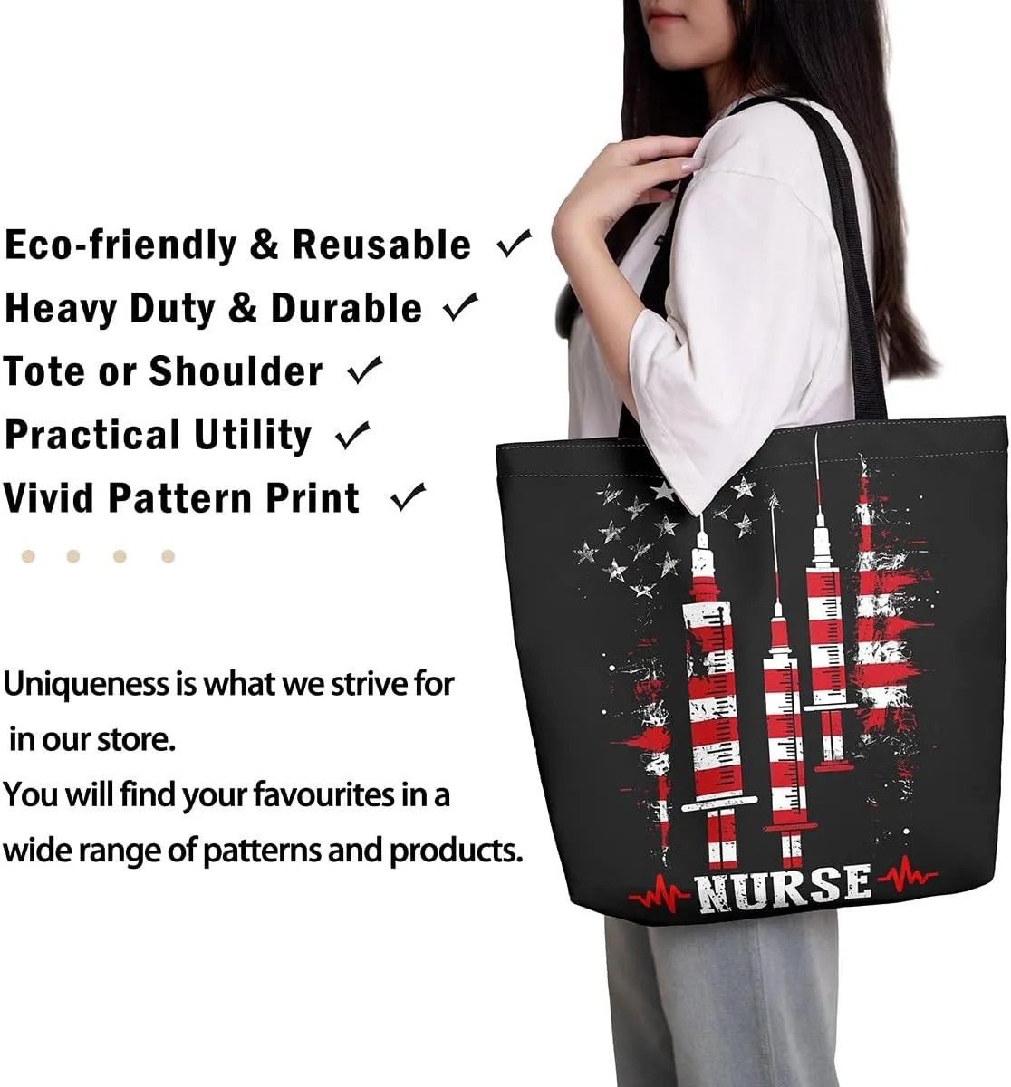 Nurse Gifts for Women,Nursing Canvas Tote Bag for Women,Nurse Hat Stethoscope Waterproof Beach Bag