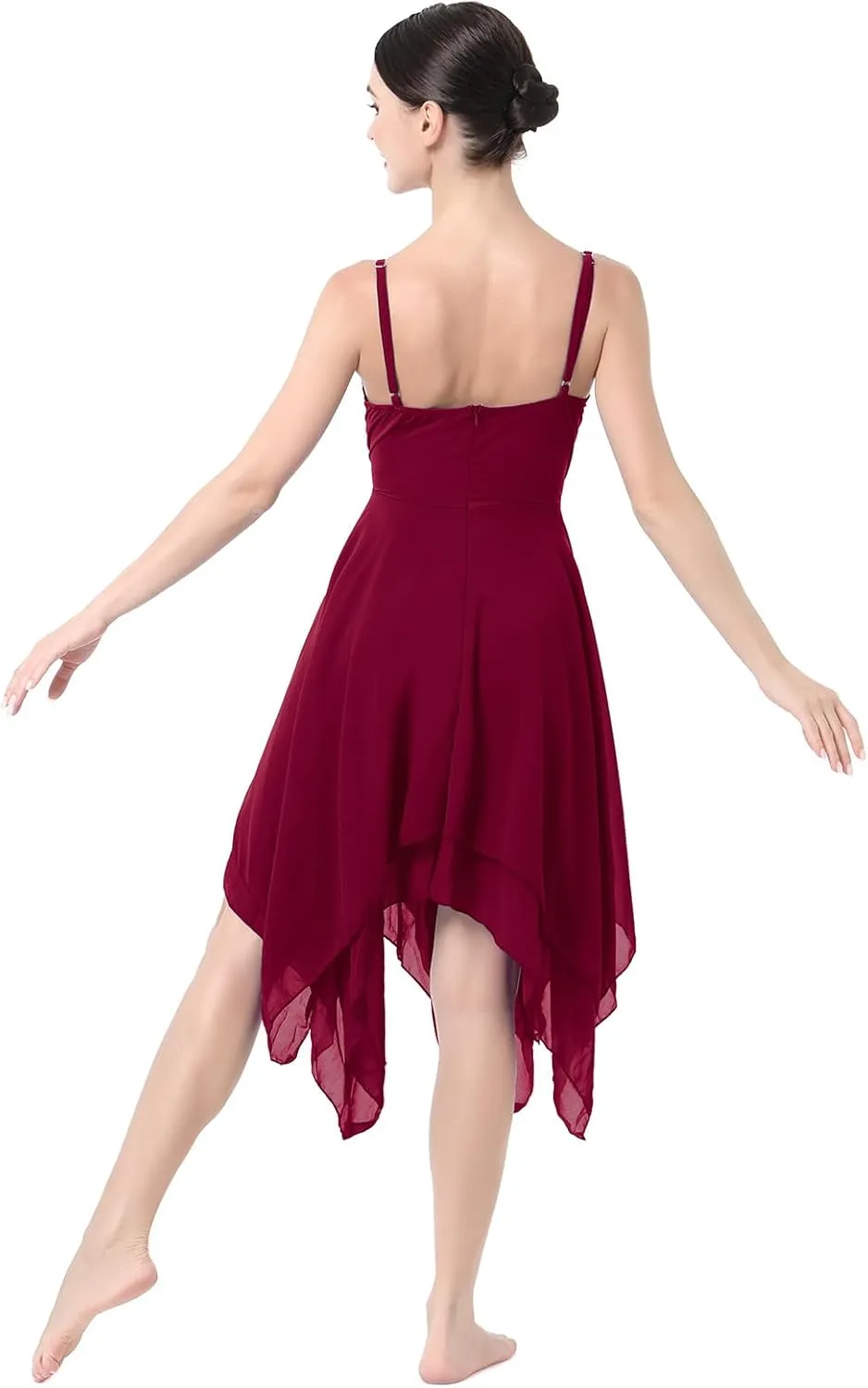 ODASDO Women Lyrical Dance Costume Modern Contemporary Ballet Dancewear Spaghetti Strap Chiffon Flowy Dress