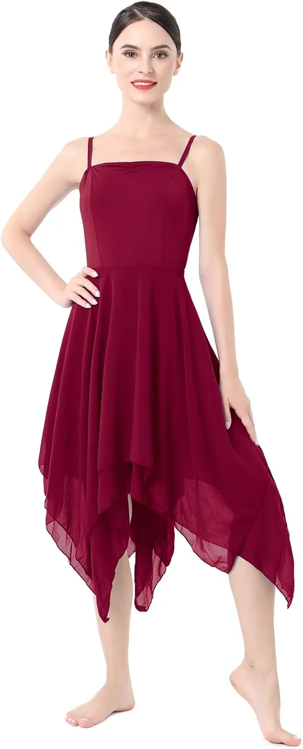ODASDO Women Lyrical Dance Costume Modern Contemporary Ballet Dancewear Spaghetti Strap Chiffon Flowy Dress