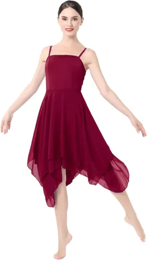 ODASDO Women Lyrical Dance Costume Modern Contemporary Ballet Dancewear Spaghetti Strap Chiffon Flowy Dress