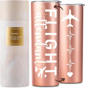 Onebttl Unique Flight Attendant Gifts for Women, Female Cabin Crew Members - Birthday, Holiday, Christmas gifts for Flight Attendant - 20 oz SS304 Rose Gold Stainless Steel Tumbler with Lid and Straw