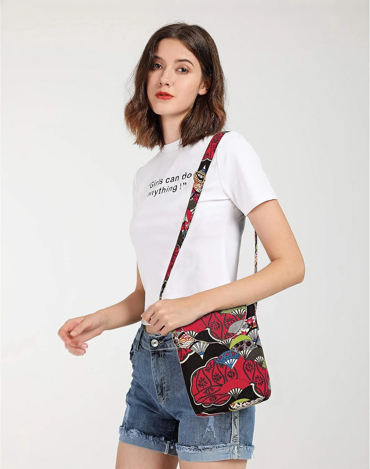 OPQRSTU Women's Retro Small Size Canvas Shoulder Bag Hippie Boho Crossbody Handbag