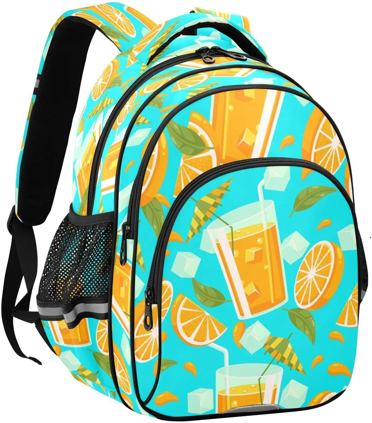 Orange Juice with Fruit Pattern Backpack for Kids Elementary School Bag Boys Girls Bookbag Travel Backpack Daypack