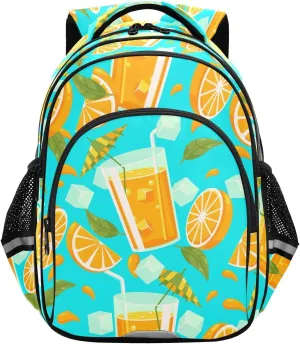 Orange Juice with Fruit Pattern Backpack for Kids Elementary School Bag Boys Girls Bookbag Travel Backpack Daypack