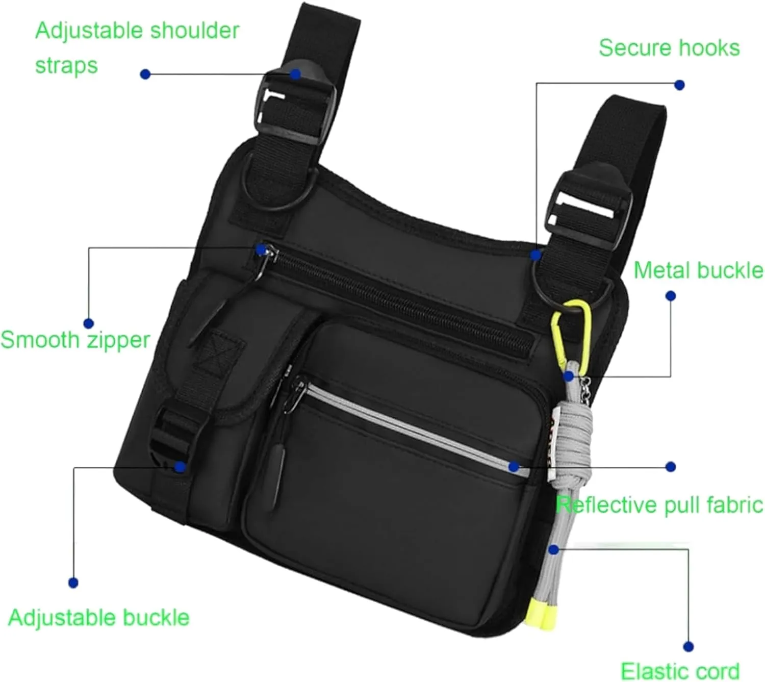 Outdoor Chest Bag for Men, Adjustable Zipper Multi-functional Tactical Chest Bag, for Outdoor Hiking, Sport (Black)
