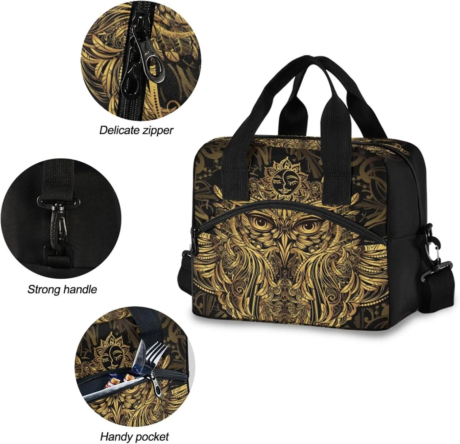 Owl Dreamcatcher Large Cooler Bag Reusable Lunch Box for Office Work School Picnic Beach, Collapsible Leakproof Lunch Bag with Adjustable Shoulder Strap Lightweight Handbag