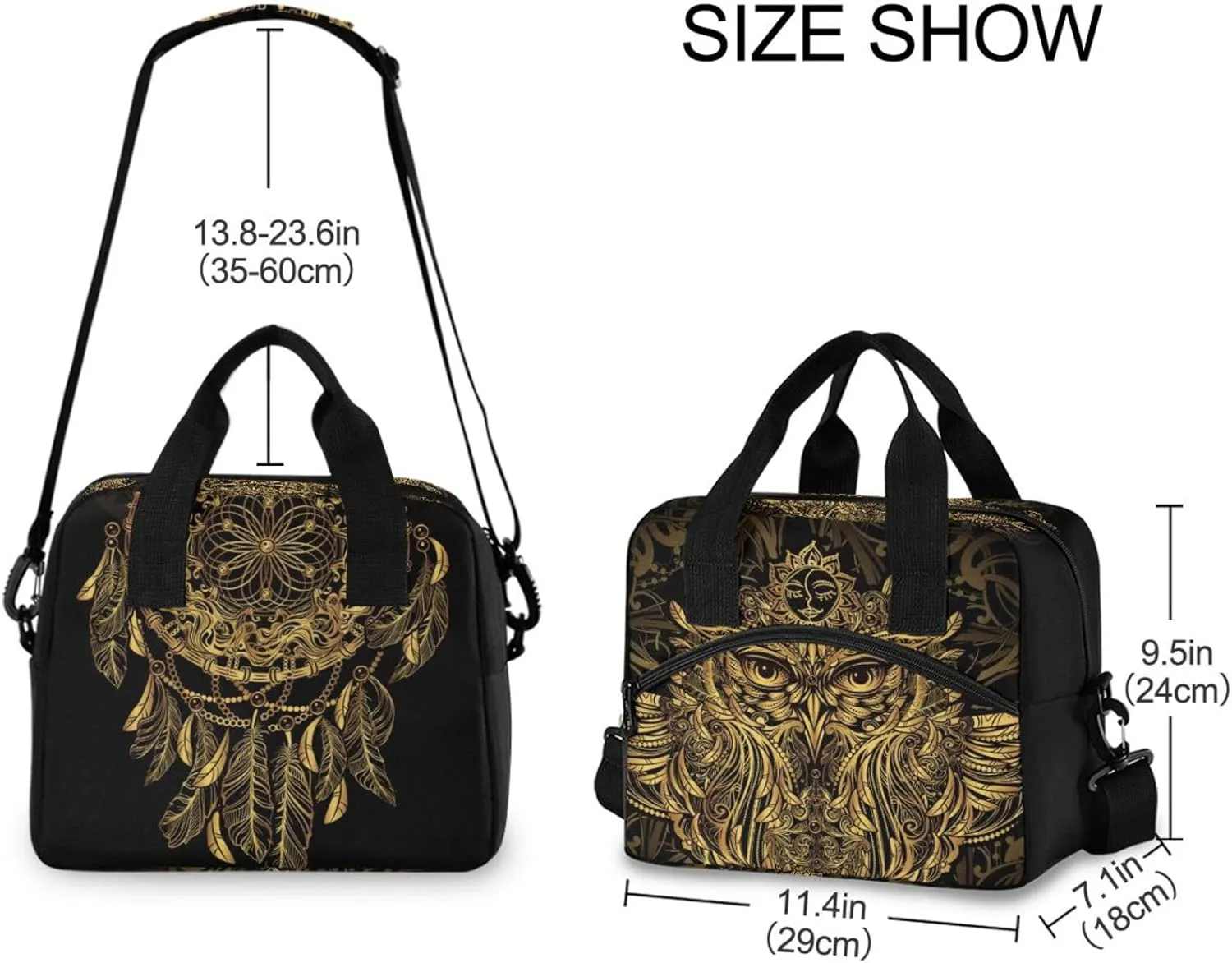 Owl Dreamcatcher Large Cooler Bag Reusable Lunch Box for Office Work School Picnic Beach, Collapsible Leakproof Lunch Bag with Adjustable Shoulder Strap Lightweight Handbag
