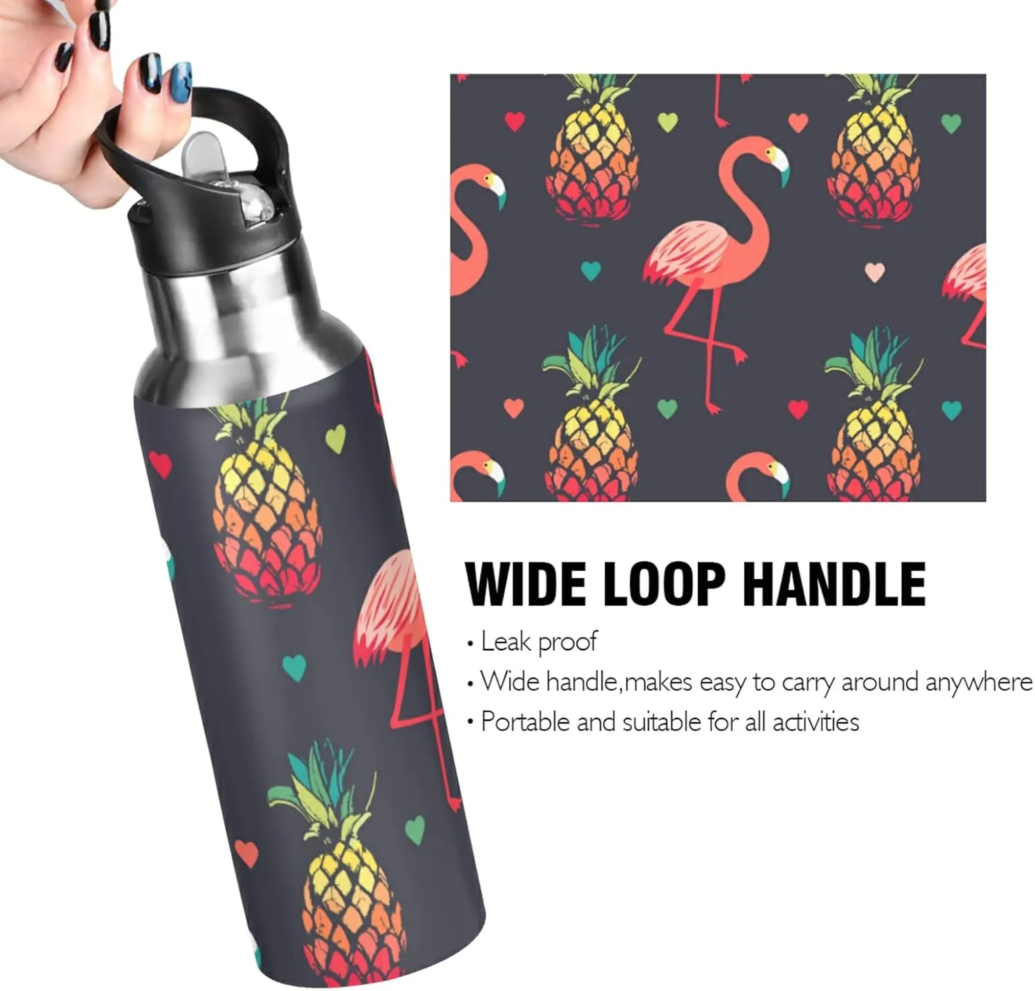 Oyihfvs Sports Stainless Steel Water Bottle 20 Oz, with Straw Lid Vacuum Insulated Leakproof Thermo Flask, Great for Fitness Outdoor