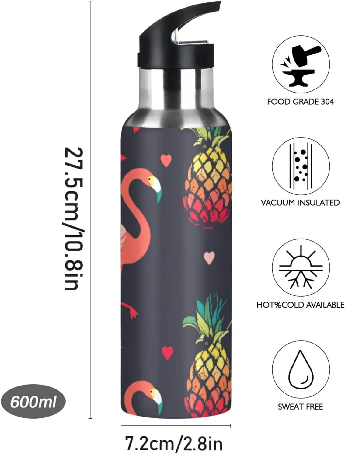 Oyihfvs Sports Stainless Steel Water Bottle 20 Oz, with Straw Lid Vacuum Insulated Leakproof Thermo Flask, Great for Fitness Outdoor