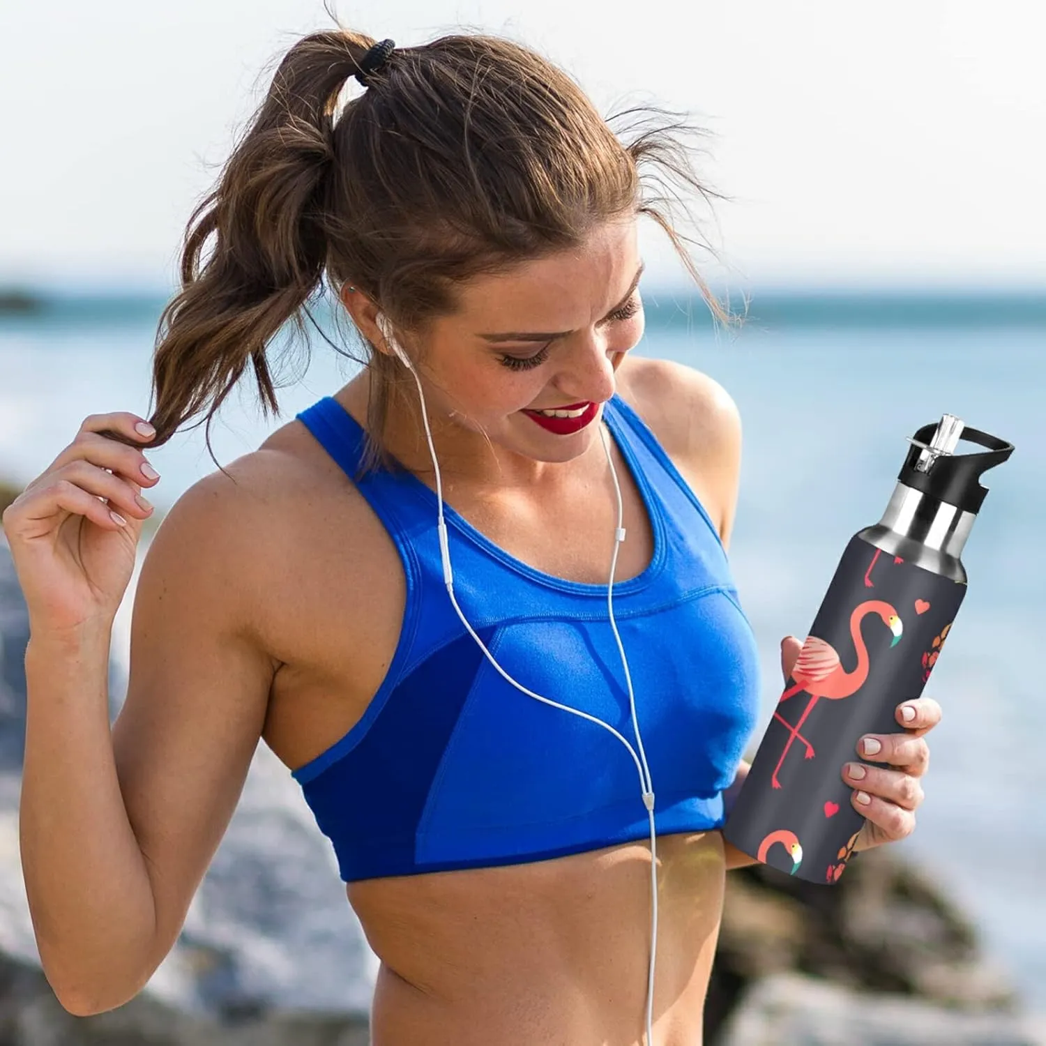 Oyihfvs Sports Stainless Steel Water Bottle 20 Oz, with Straw Lid Vacuum Insulated Leakproof Thermo Flask, Great for Fitness Outdoor