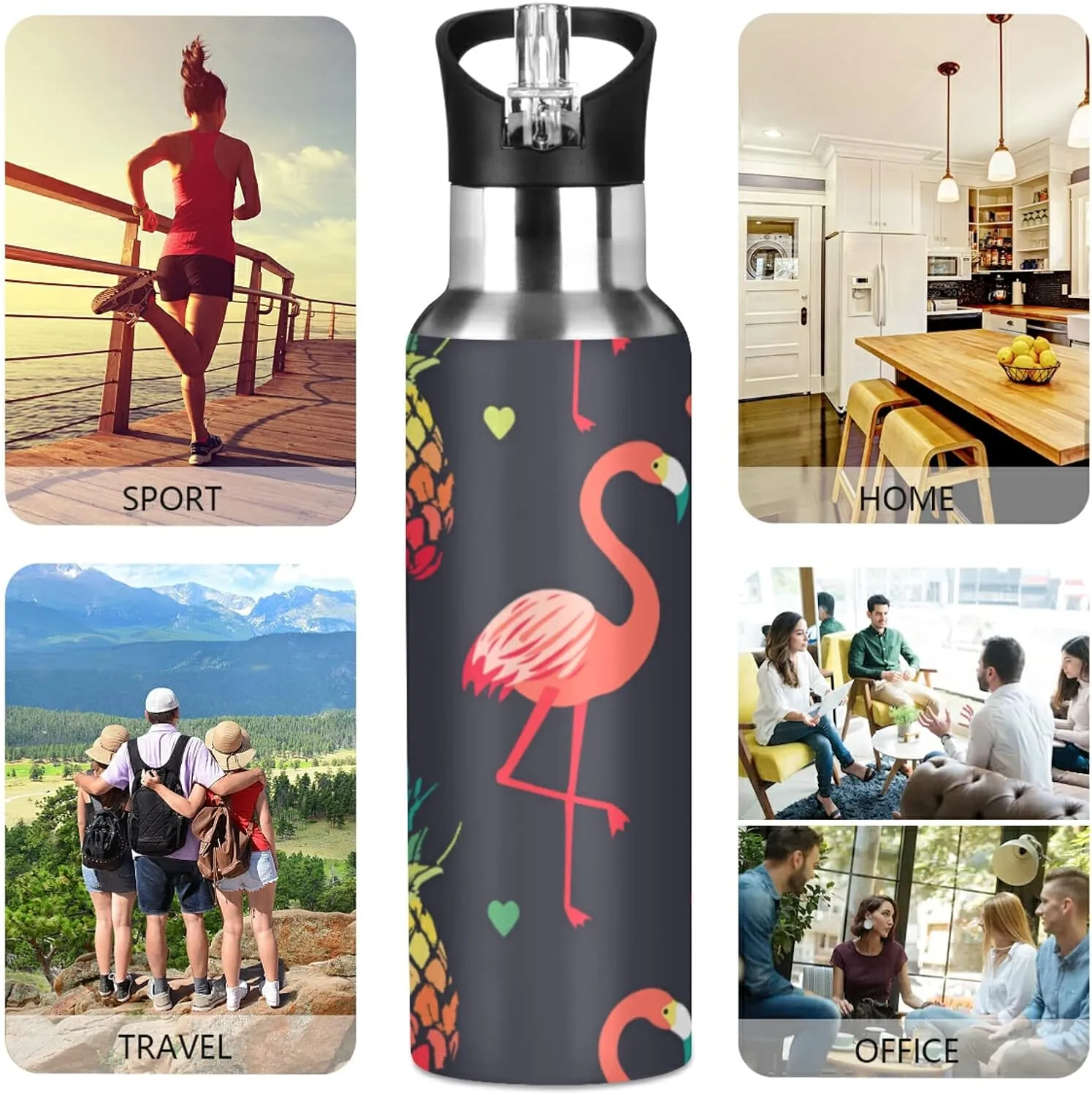 Oyihfvs Sports Stainless Steel Water Bottle 20 Oz, with Straw Lid Vacuum Insulated Leakproof Thermo Flask, Great for Fitness Outdoor