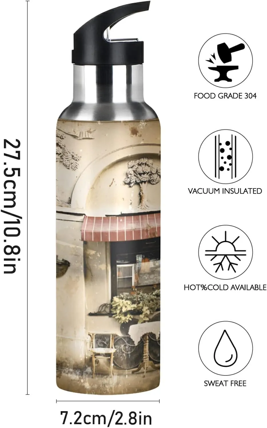 Oyihfvs Sports Stainless Steel Water Bottle 20 Oz, with Straw Lid Vacuum Insulated Leakproof Water Thermo Flask, Great for Fitness Outdoor