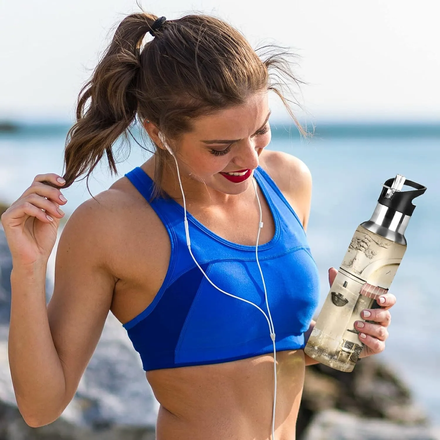 Oyihfvs Sports Stainless Steel Water Bottle 20 Oz, with Straw Lid Vacuum Insulated Leakproof Water Thermo Flask, Great for Fitness Outdoor