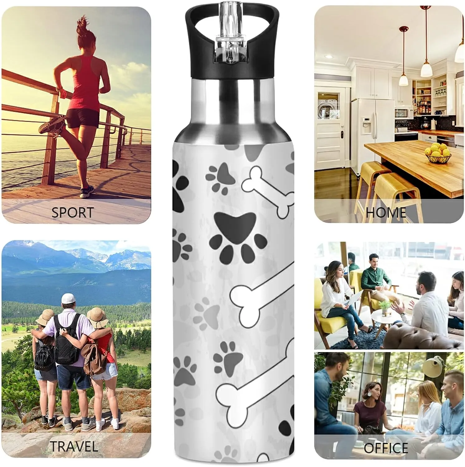 Oyihfvs Sports Stainless Steel Water Bottle 20 Oz, with Straw Lid Vacuum Insulated Leakproof Water Thermo Flask, Great for Fitness Outdoor