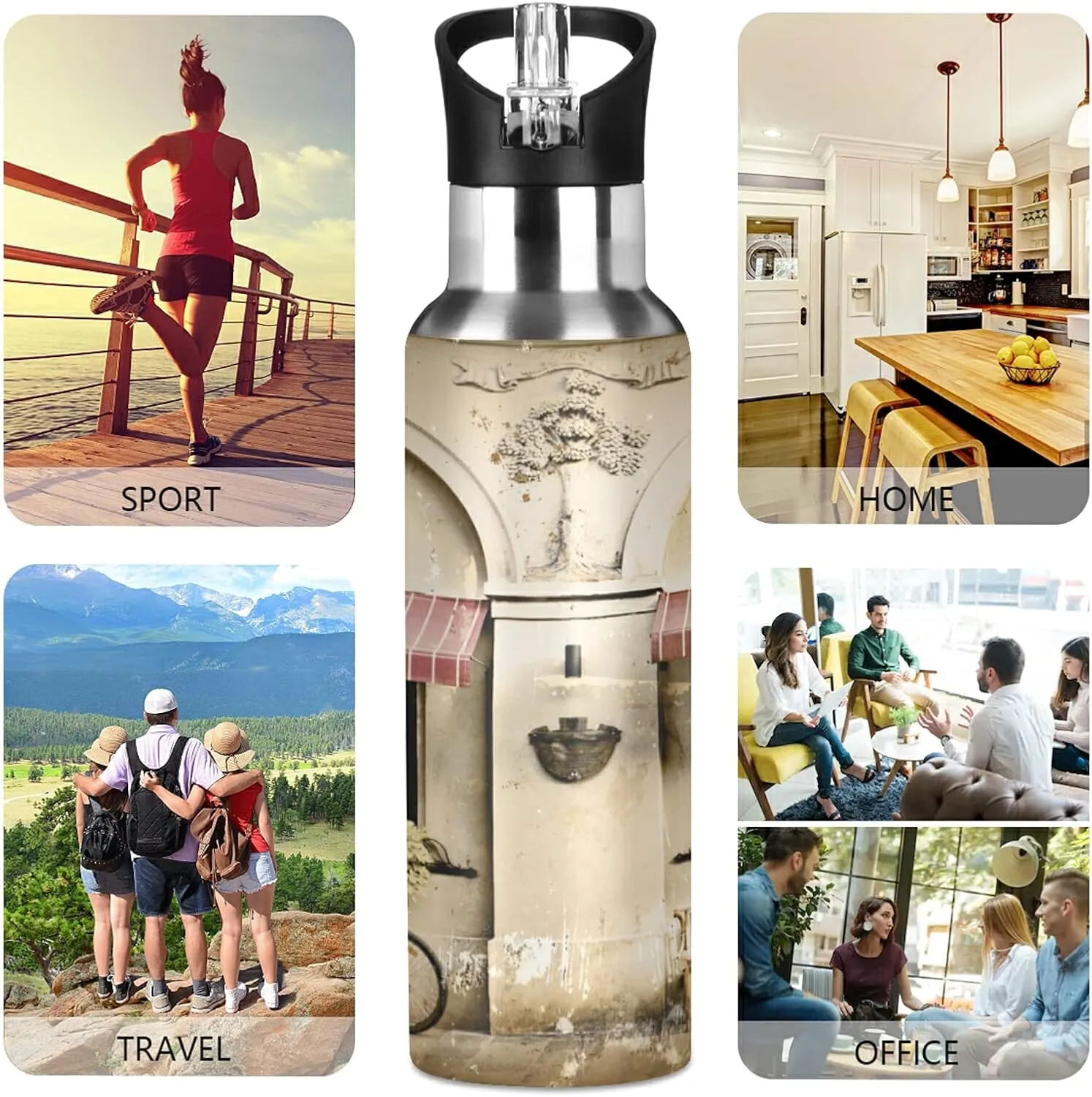 Oyihfvs Sports Stainless Steel Water Bottle 20 Oz, with Straw Lid Vacuum Insulated Leakproof Water Thermo Flask, Great for Fitness Outdoor