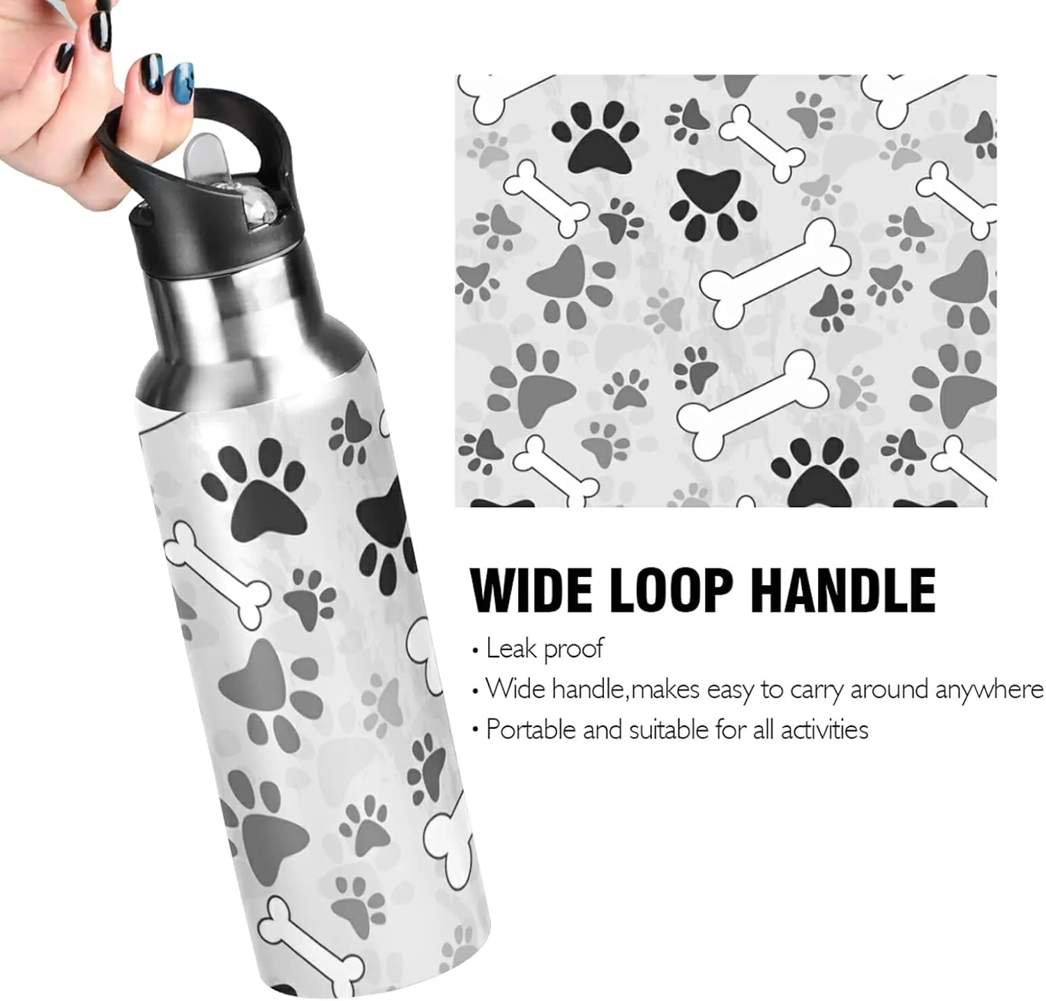 Oyihfvs Sports Stainless Steel Water Bottle 20 Oz, with Straw Lid Vacuum Insulated Leakproof Water Thermo Flask, Great for Fitness Outdoor