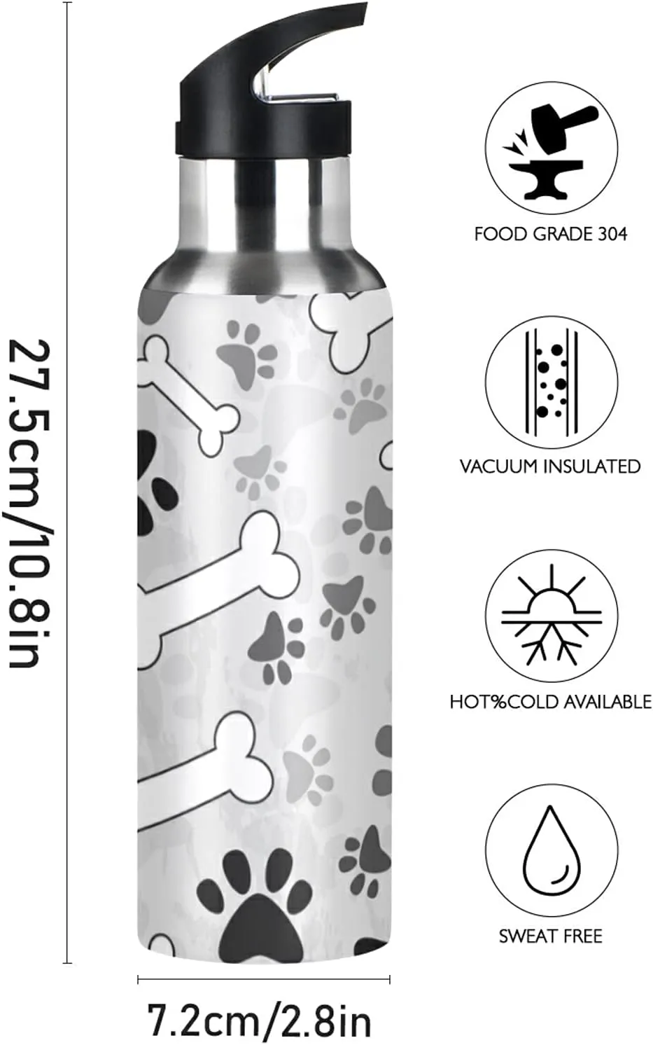Oyihfvs Sports Stainless Steel Water Bottle 20 Oz, with Straw Lid Vacuum Insulated Leakproof Water Thermo Flask, Great for Fitness Outdoor