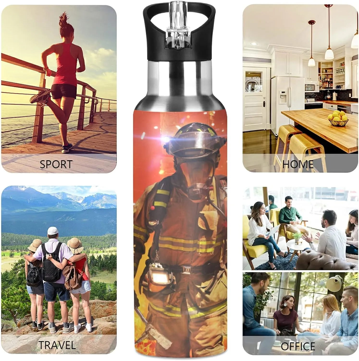 Oyihfvs Sports Stainless Steel Water Bottle 20 Oz, with Straw Lid Vacuum Insulated Leakproof Water Thermo Flask, Great for Fitness Outdoor