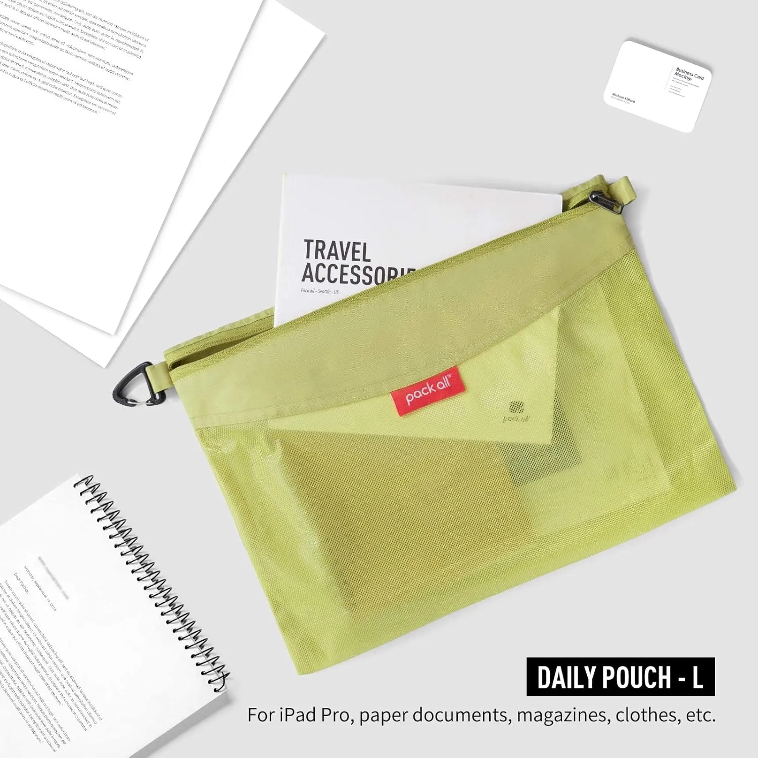 pack all Water-resistant Material Zipper Pouch, Mesh Zipper Bags for Storage, Travel, Office (Green, Large)