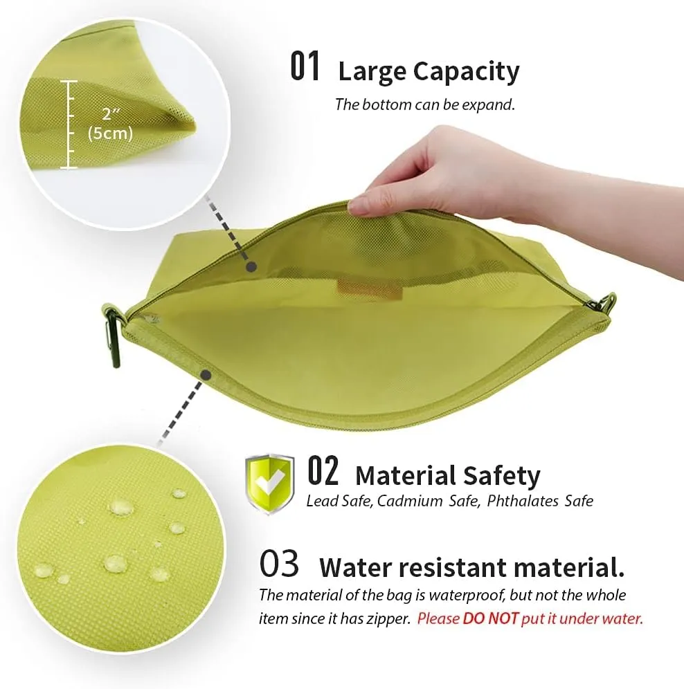 pack all Water-resistant Material Zipper Pouch, Mesh Zipper Bags for Storage, Travel, Office (Green, Large)