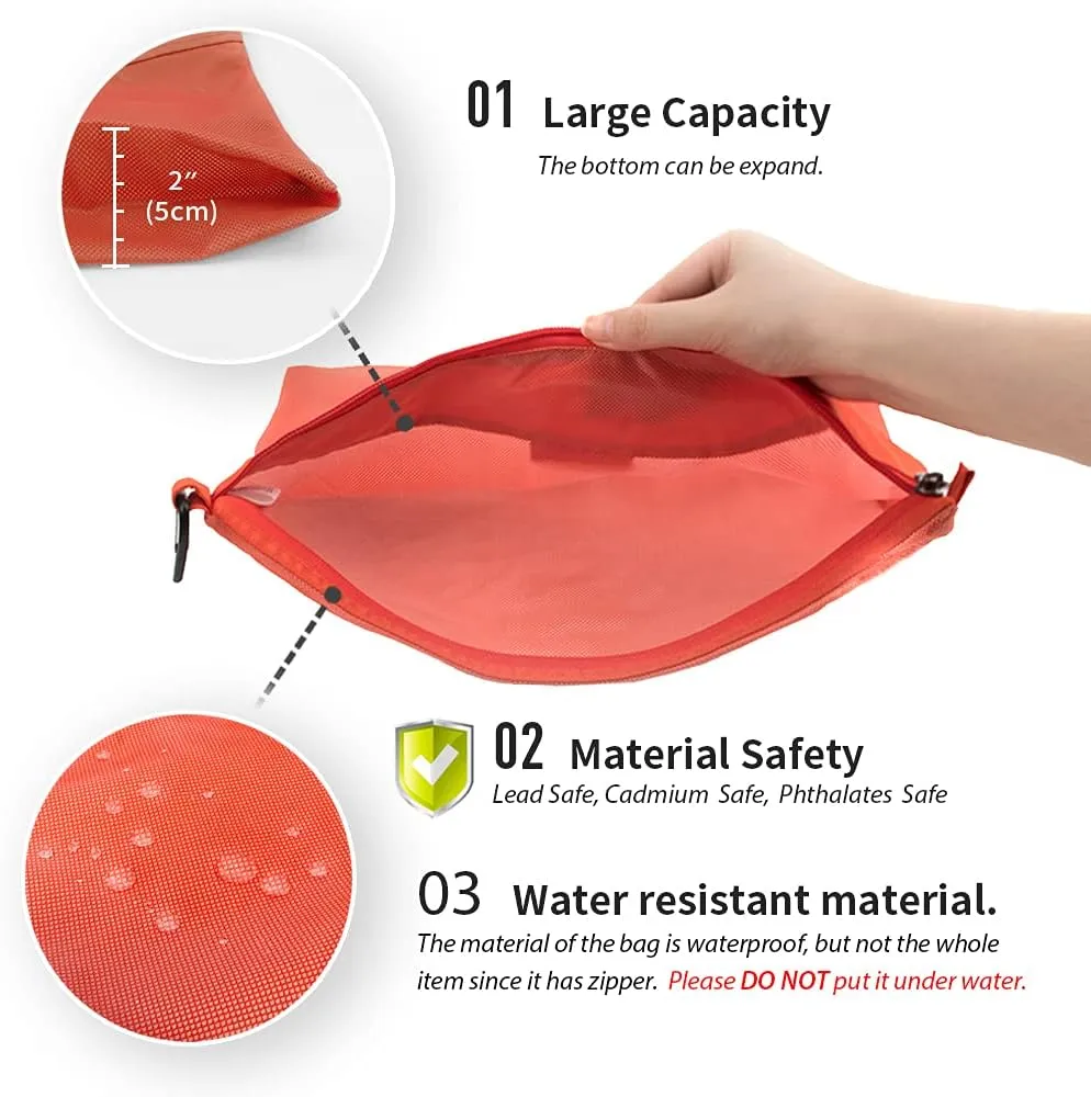 pack all Water-resistant Material Zipper Pouch, Mesh Zipper Bags for Storage, Travel, Office (Orange, Large)