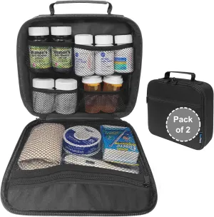 Pack of 2 - Medium Travel Pill Bottle Organizer, Medicine Bag, Carrier for Medications and Medical Supplies - Black (Without Lock)