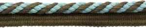 Package of 8 Yards/Elaborate 3/8 inch Spa Blue, Mocha Brown, Chocolate Veranda Collection Trim Cord with Sewing Lip/Style# 0038V / Color: Mocha Blue - VNT34 (24 Feet / 7.3 Meters)