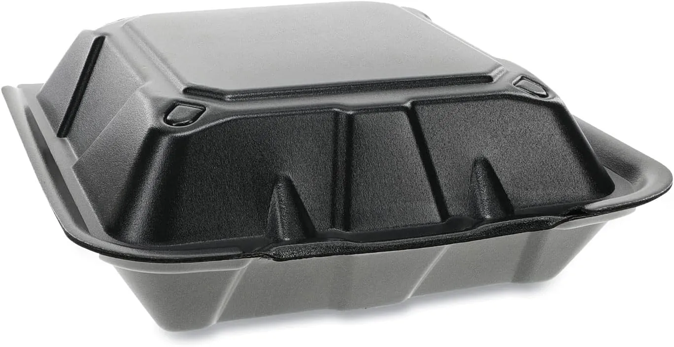 Pactive YTDB99010000 Foam Hinged Lid Containers, Dual Tab Lock, 9 X 9 X 3.25, 1-compartment, Black, 150/carton