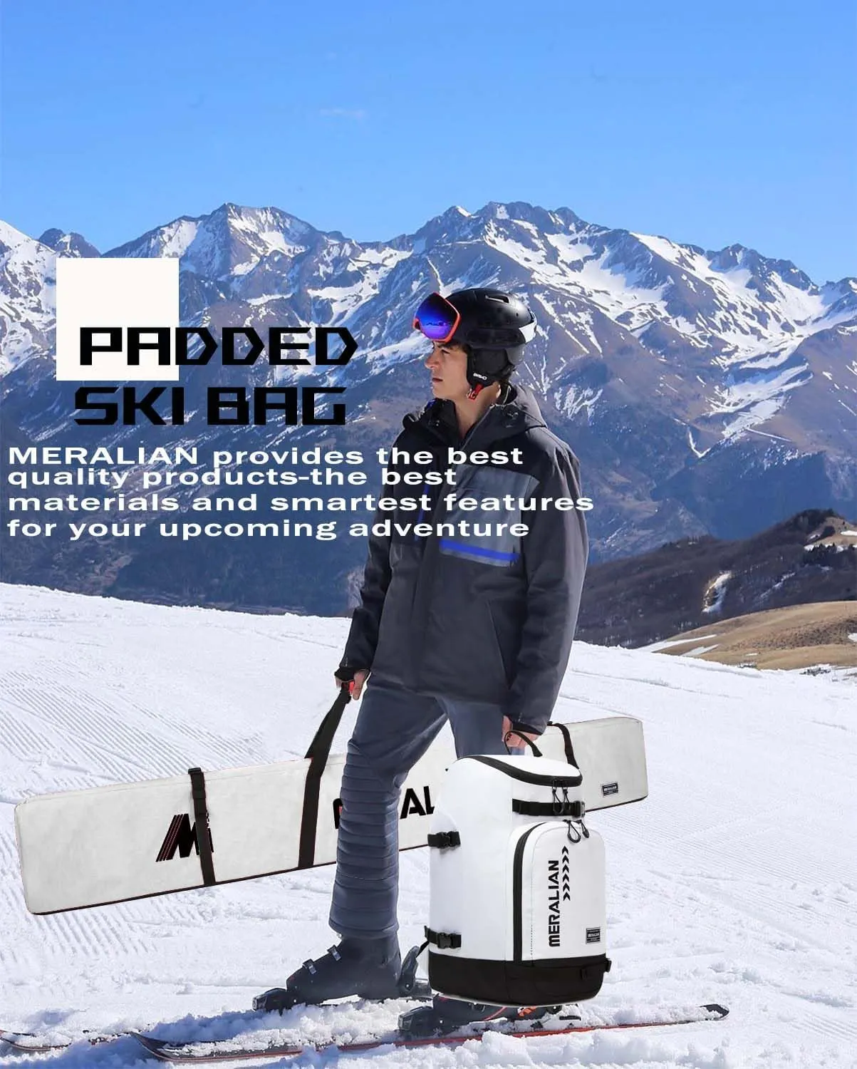 Padded Ski Bag,Waterproof Full Padded Single Ski Travel Bag with Adjustable Shoulder Strap.