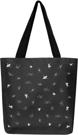 Paper Crane Canvas Bag Polka Dots Printed Canvas Bag Origami Canvas Tote Bag Geometric Grocery Shoulder Bag