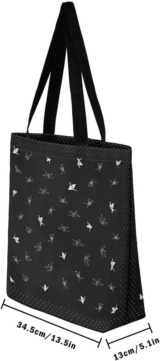 Paper Crane Canvas Bag Polka Dots Printed Canvas Bag Origami Canvas Tote Bag Geometric Grocery Shoulder Bag