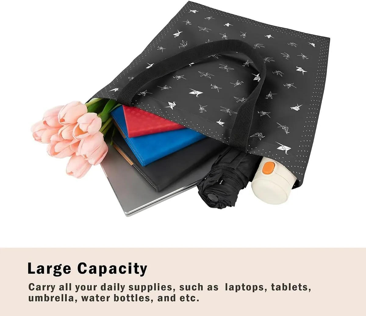 Paper Crane Canvas Bag Polka Dots Printed Canvas Bag Origami Canvas Tote Bag Geometric Grocery Shoulder Bag