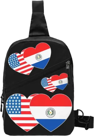 Paraguay America Flag Twin Heart for Paraguayan Americans Portable Crossbody Bag Foldable Sling Bags Sports Gym Chest Daypack Reusable Shoulder Backpack Casual Diagonally Rucksack Fanny Packs