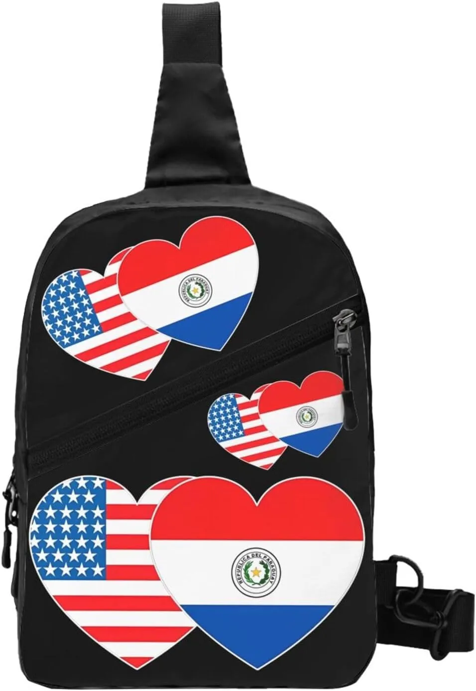 Paraguay America Flag Twin Heart for Paraguayan Americans Portable Crossbody Bag Foldable Sling Bags Sports Gym Chest Daypack Reusable Shoulder Backpack Casual Diagonally Rucksack Fanny Packs