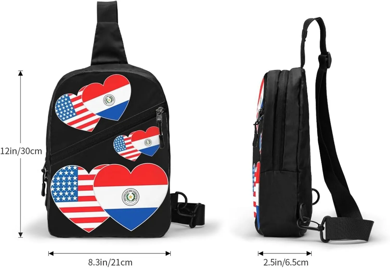 Paraguay America Flag Twin Heart for Paraguayan Americans Portable Crossbody Bag Foldable Sling Bags Sports Gym Chest Daypack Reusable Shoulder Backpack Casual Diagonally Rucksack Fanny Packs