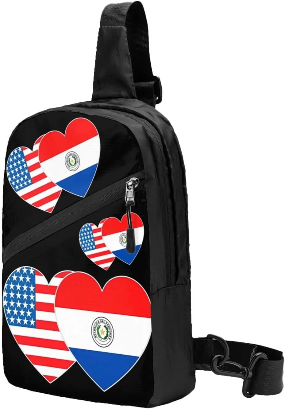 Paraguay America Flag Twin Heart for Paraguayan Americans Portable Crossbody Bag Foldable Sling Bags Sports Gym Chest Daypack Reusable Shoulder Backpack Casual Diagonally Rucksack Fanny Packs