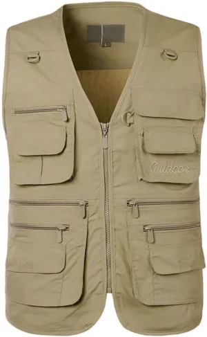 PASOK Men's Work Fishing Vests Lightweight Safari Travel Hunting Waistcoat With Multi-Pockets