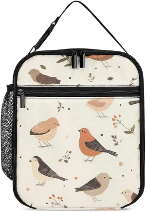 Pastoral Sparrow Birds Portable Lunch Box Bag Insulated Tote Reusable Meal Pack Cooler Bags for Work Picnic 27.5X20cm