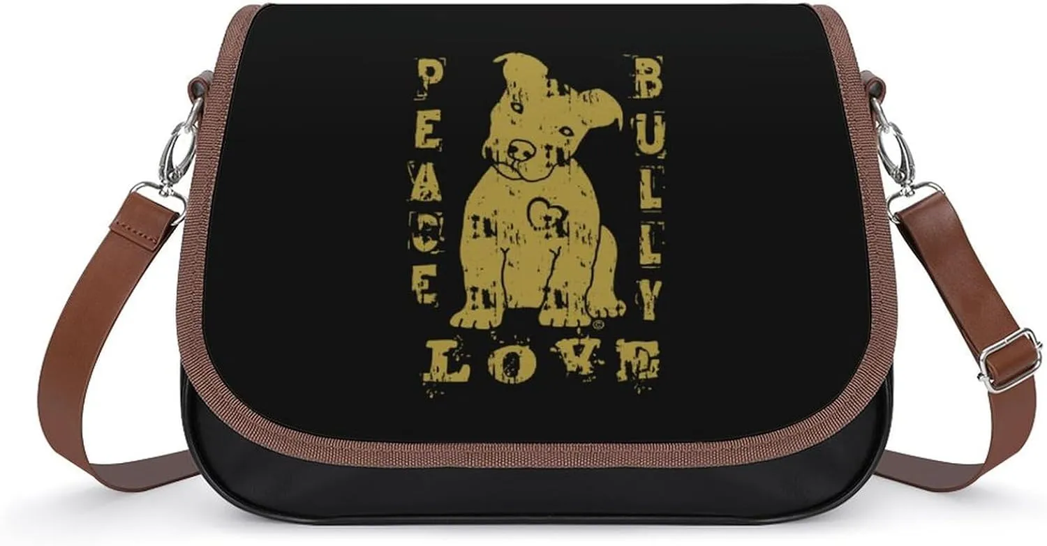 Peace Love Pit Bull Dog Crossbody Bag Anti-Theft Side Shoulder Bags Adjustable Leather Messenger Bag Unisex