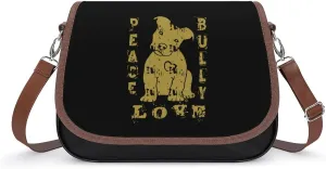 Peace Love Pit Bull Dog Crossbody Bag Anti-Theft Side Shoulder Bags Adjustable Leather Messenger Bag Unisex